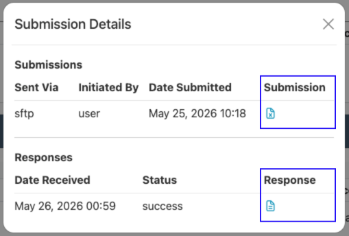 Screenshot showing the Submission and Response download icons